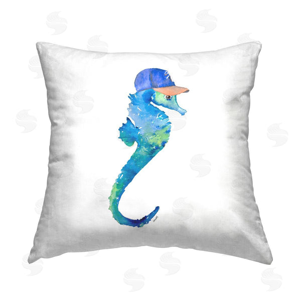 stupell industries Lanie Loreth | Blue Seahorse in Hat Printed Throw Pillow