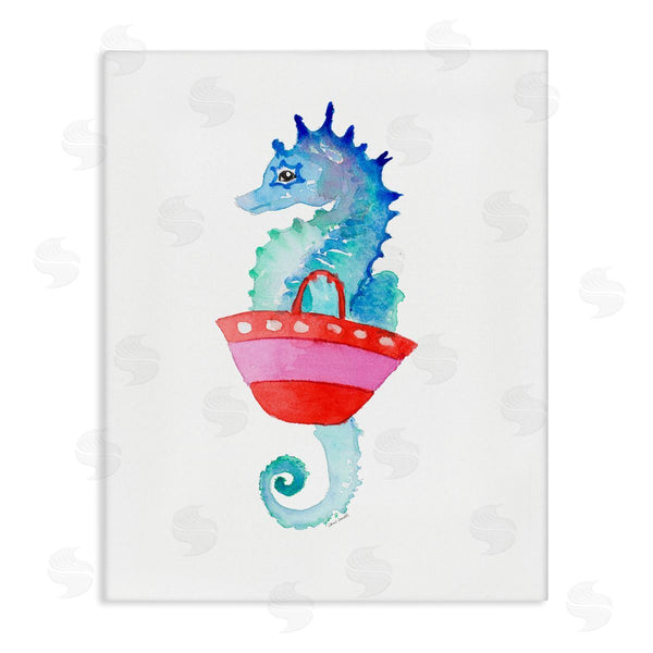 stupell industries Lanie Loreth | Blue Seahorse Red Beach Bag Aquatic Animal Wall Art