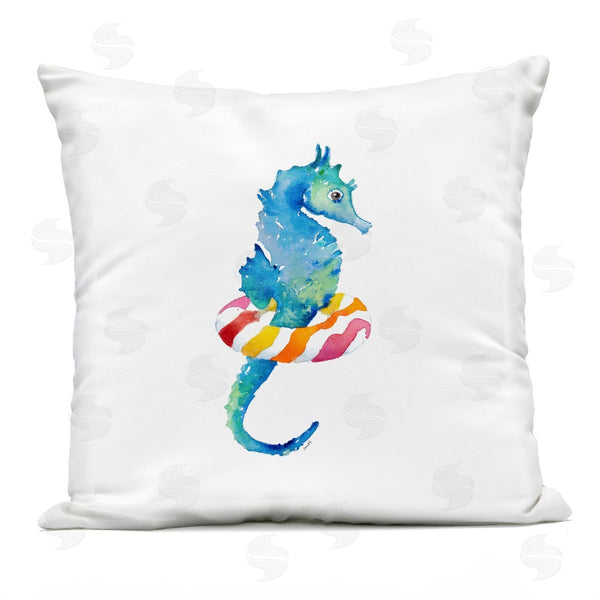Stupell Industries Lanie Loreth | Blue Seahorse Red Striped Pattern Floaty Printed Throw Pillow