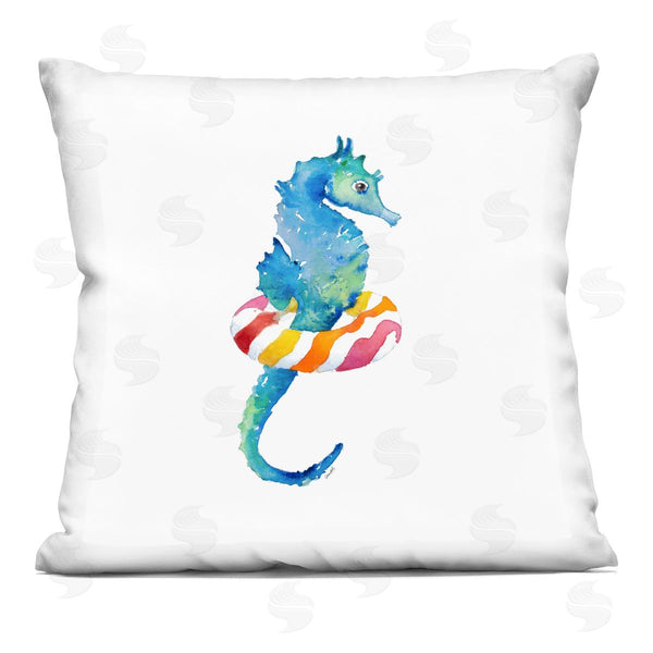 stupell industries Lanie Loreth | Blue Seahorse Red Striped Pattern Floaty Printed Throw Pillow