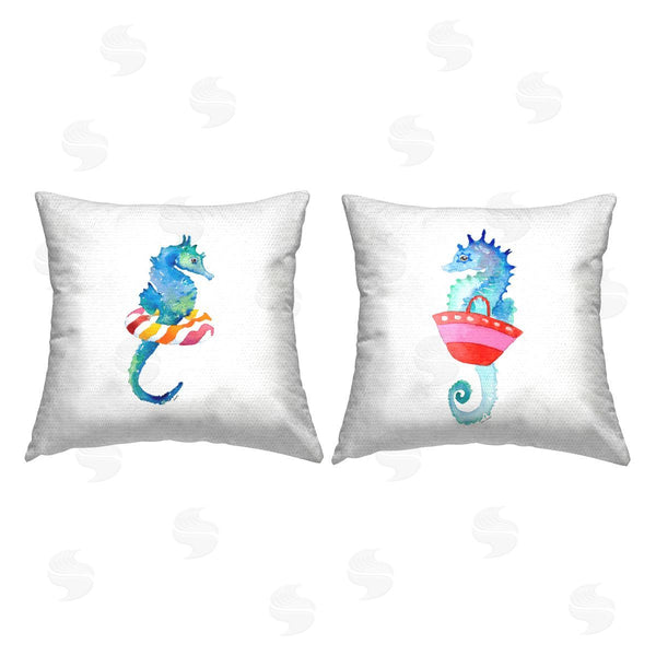Stupell Industries Lanie Loreth | Blue Seahorses Beach Red Attire Float Printed Throw Pillow Set