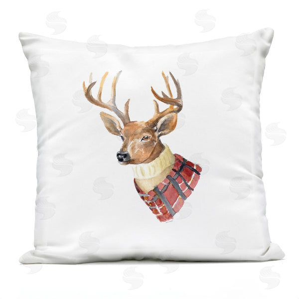 Stupell Industries Lanie Loreth | Casual Deer Wearing Winter Red Plaid Coat Printed Throw Pillow