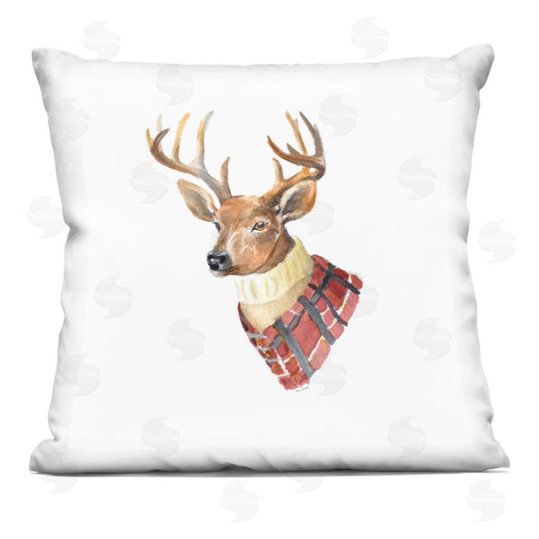 stupell industries Lanie Loreth | Casual Deer Wearing Winter Red Plaid Coat Printed Throw Pillow