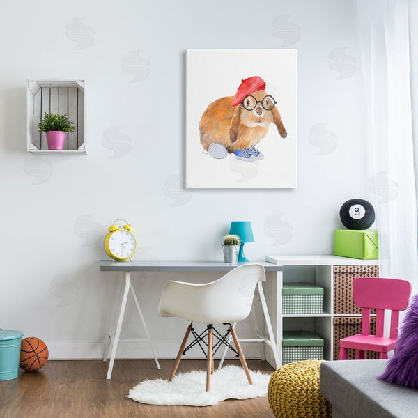 Stupell Industries Lanie Loreth | Chic Bunny Rabbit Red Beret Hat Round Glasses Wall Art