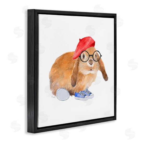 Stupell Industries Lanie Loreth | Chic Bunny Rabbit Red Beret Hat Round Glasses Wall Art