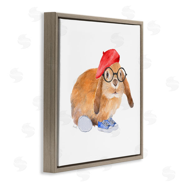 Stupell Industries Lanie Loreth | Chic Bunny Rabbit Red Beret Hat Round Glasses Wall Art