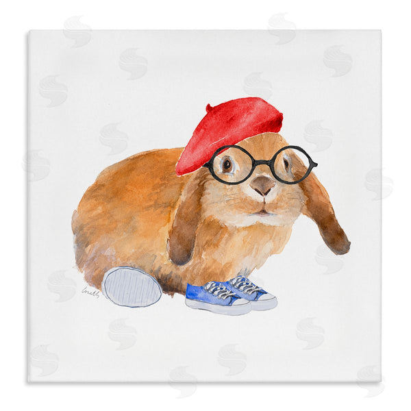 stupell industries Lanie Loreth | Chic Bunny Rabbit Red Beret Hat Round Glasses Wall Art