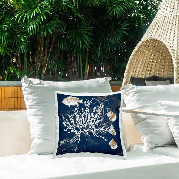 Stupell Industries Lanie Loreth | Coastal Medley On Blue Throw Pillow