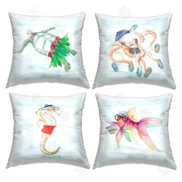stupell industries Lanie Loreth | Fun Sea Life Dressed Animals Printed Throw Pillow Set