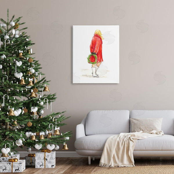 Stupell Industries Lanie Loreth | Glam Fashion Red Jacket Christmas Woman With Wreath Wall Art