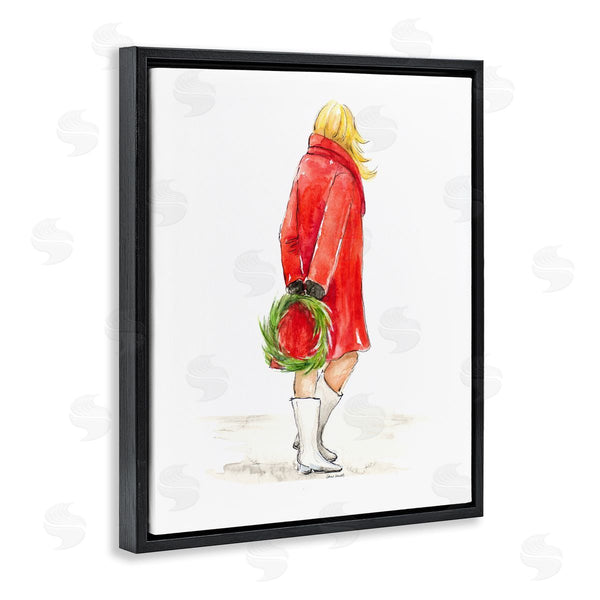 Stupell Industries Lanie Loreth | Glam Fashion Red Jacket Christmas Woman With Wreath Wall Art