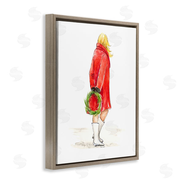 Stupell Industries Lanie Loreth | Glam Fashion Red Jacket Christmas Woman With Wreath Wall Art