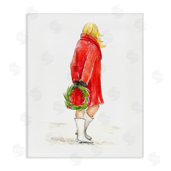 stupell industries Lanie Loreth | Glam Fashion Red Jacket Christmas Woman with Wreath Wall Art