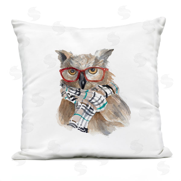Stupell Industries Lanie Loreth | Intelligent Owl Red Glasses Plaid Scarf Printed Throw Pillow