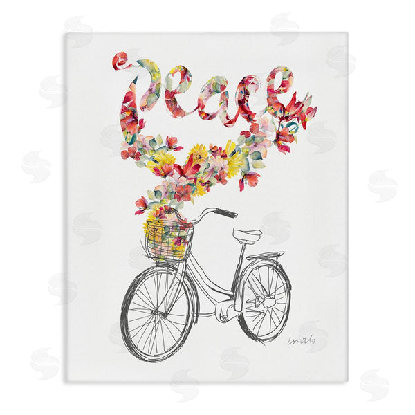 stupell industries Lanie Loreth | Peace Phrase Quaint Floral Bouquet Bicycle Basket Wall Art