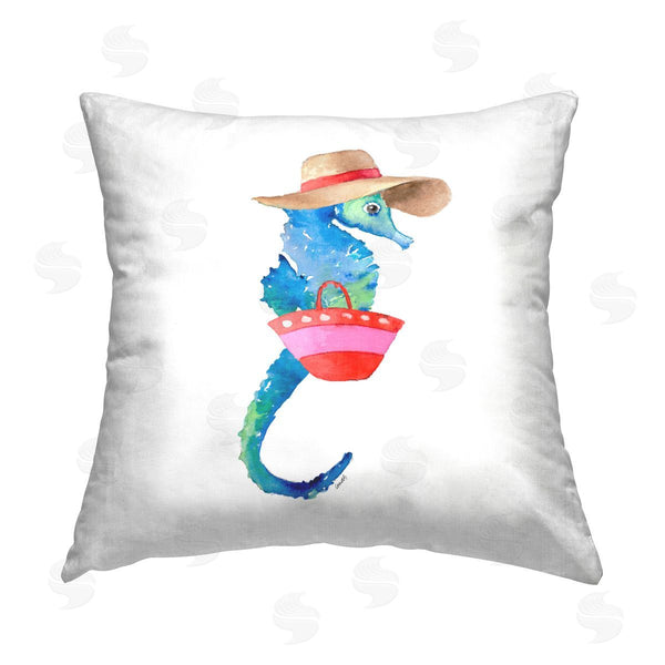 stupell industries Lanie Loreth | Seahorse in Beach Hat Printed Throw Pillow