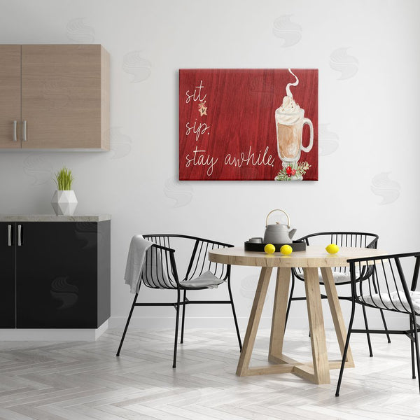 Stupell Industries Lanie Loreth | Sit Sip Stay Awhile Festive Winter Drink Cup Wall Art