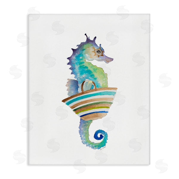 stupell industries Lanie Loreth | Soft Ombre Seahorse Striped Beach Bag Aquatic Animal Wall Art