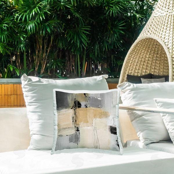 Stupell Industries Lanie Loreth | Tan & Grey Rustic Collage Printed Throw Pillow