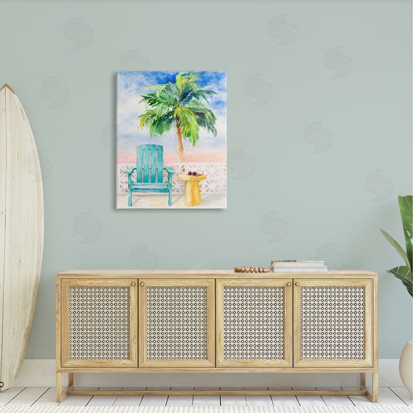 Stupell Industries Lanie Loreth | Tropical Beach Chair Palm Tree Seaside Painting Wall Art