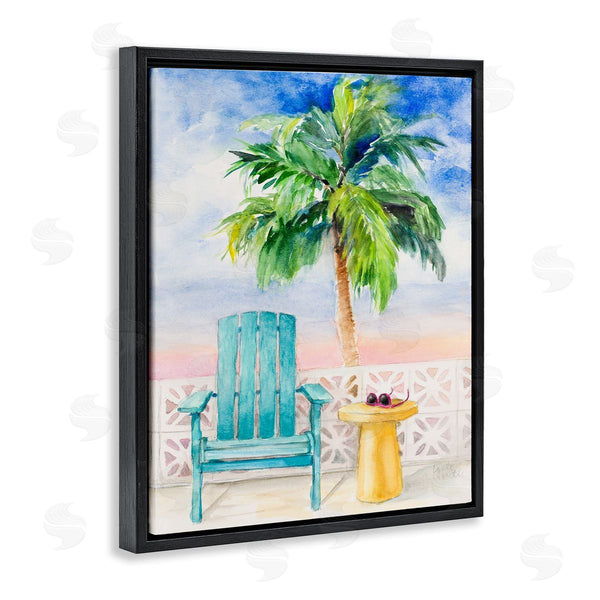Stupell Industries Lanie Loreth | Tropical Beach Chair Palm Tree Seaside Painting Wall Art