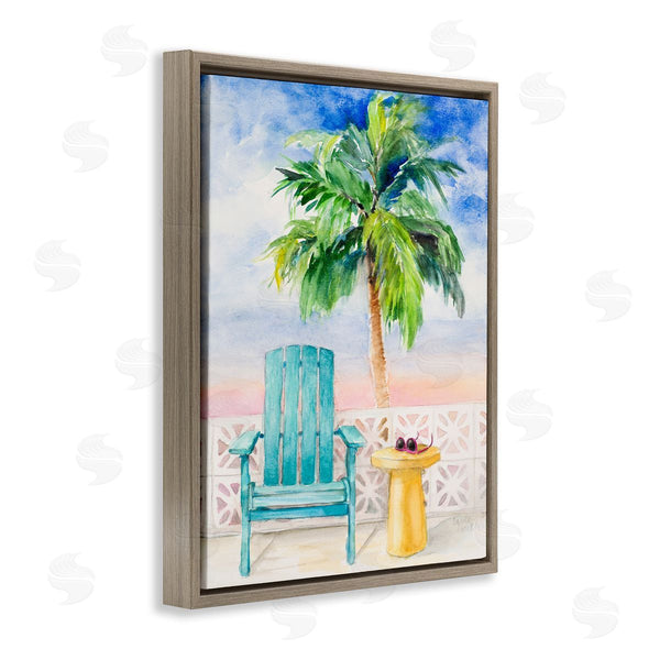 Stupell Industries Lanie Loreth | Tropical Beach Chair Palm Tree Seaside Painting Wall Art