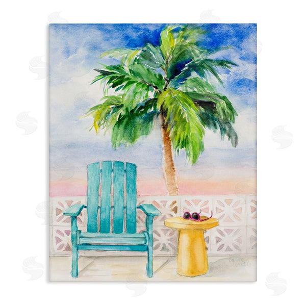 stupell industries Lanie Loreth | Tropical Beach Chair Palm Tree Seaside Painting Wall Art