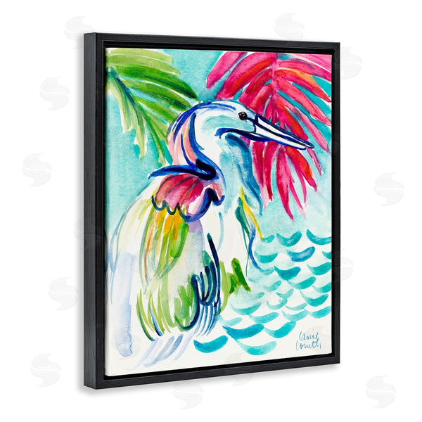 Stupell Industries Lanie Loreth | Water Crane Bird Tropical Waves Vibrant Pink Palm Wall Art