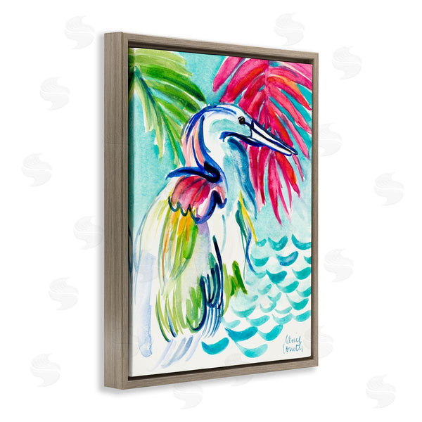 Stupell Industries Lanie Loreth | Water Crane Bird Tropical Waves Vibrant Pink Palm Wall Art