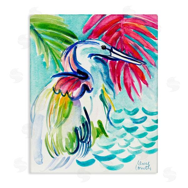 stupell industries Lanie Loreth | Water Crane Bird Tropical Waves Vibrant Pink Palm Wall Art