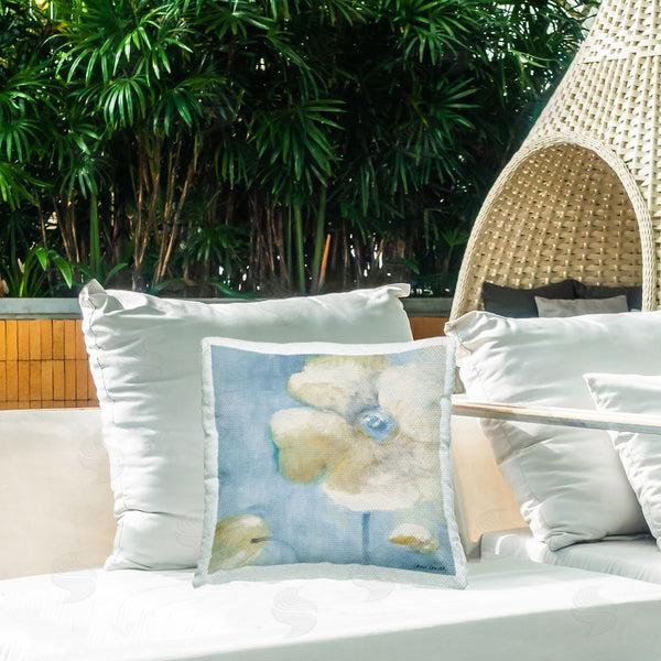 Stupell Industries Lanie Loreth | White Blossom On Blue Printed Throw Pillow