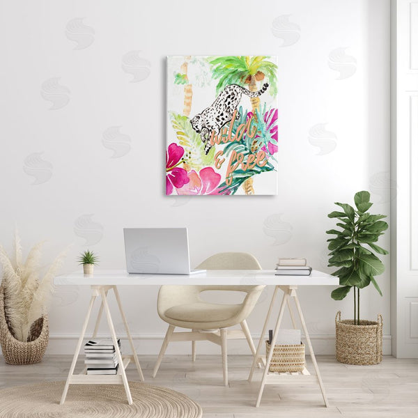 Stupell Industries Lanie Loreth | Wild And Free Cheetah Palms Pink Hibiscus Floral Wall Art