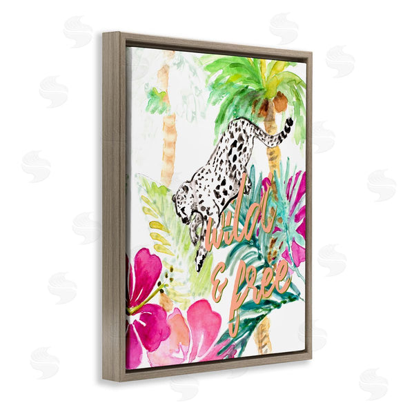 Stupell Industries Lanie Loreth | Wild And Free Cheetah Palms Pink Hibiscus Floral Wall Art
