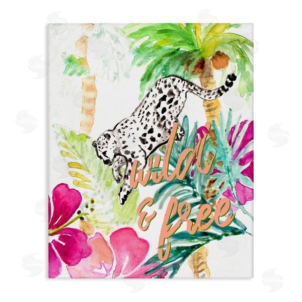stupell industries Lanie Loreth | Wild and Free Cheetah Palms Pink Hibiscus Floral Wall Art