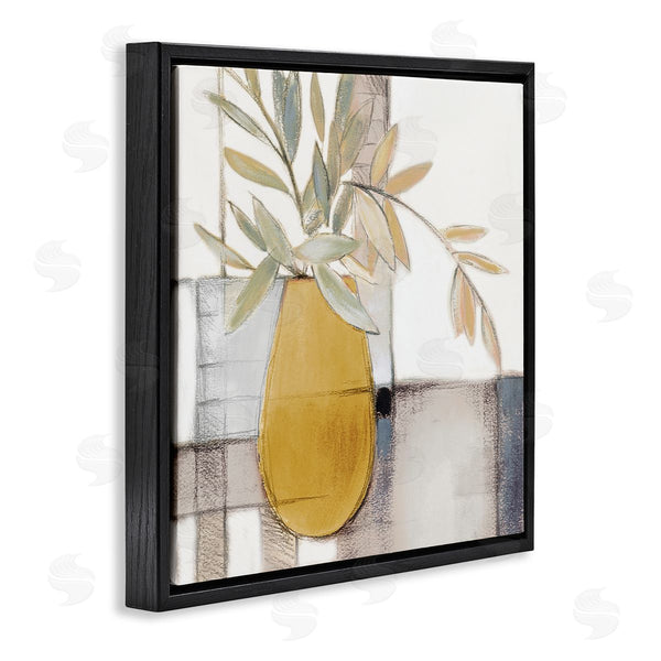 Stupell Industries Lanie Loreth | Yellow Foliage Vase Over Abstract Grid Pattern