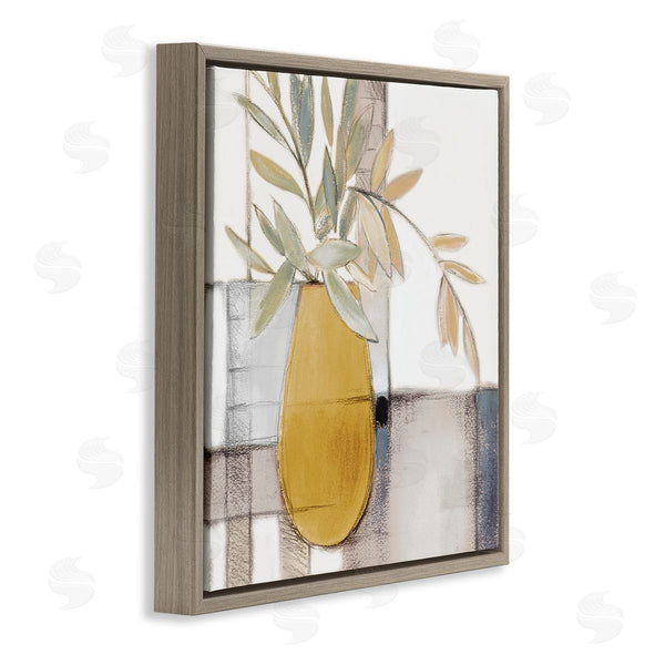 Stupell Industries Lanie Loreth | Yellow Foliage Vase Over Abstract Grid Pattern