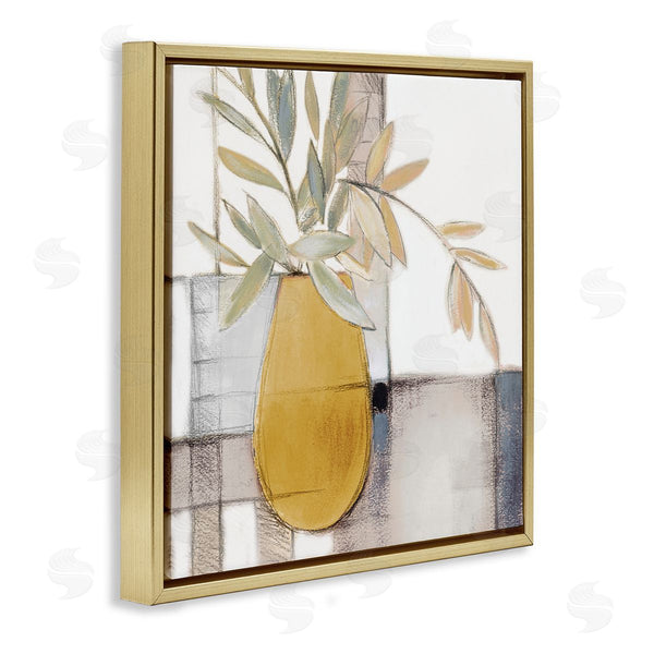 Stupell Industries Lanie Loreth | Yellow Foliage Vase Over Abstract Grid Pattern