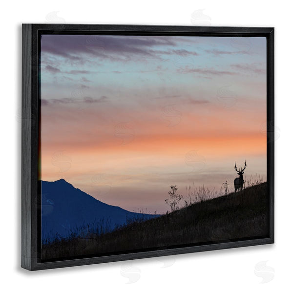 Stupell Industries Larry McFerrin | Mountain Elk Sunset Silhouette Blush Orange Skyline Wall Art