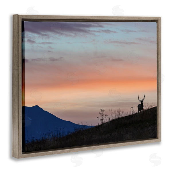 Stupell Industries Larry McFerrin | Mountain Elk Sunset Silhouette Blush Orange Skyline Wall Art