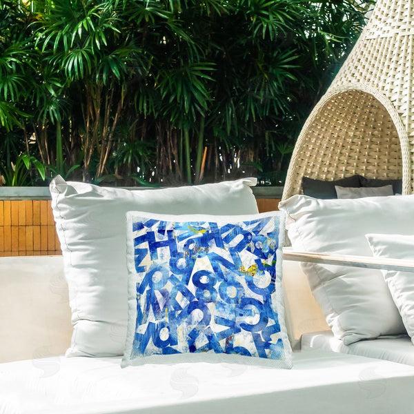Stupell Industries Laura Gibson | Blue Typography Collage Printed Throw Pillow