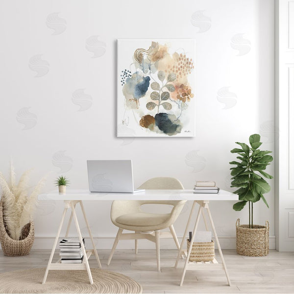 Stupell Industries Laura Horn | Modern Abstract Botanicals Spiral Shape Collage Blue Brown Wall Art