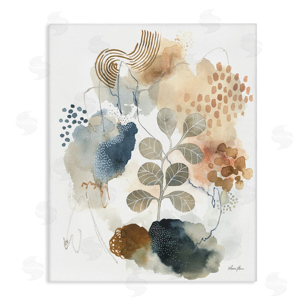 stupell industries Laura Horn | Modern Abstract Botanicals Spiral Shape Collage Blue Brown Wall Art