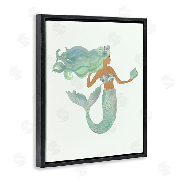 Stupell Industries Laura Konyndyk | Jade Mermaid Holding Shell Flower Outfit Fantasy Character Wall Art