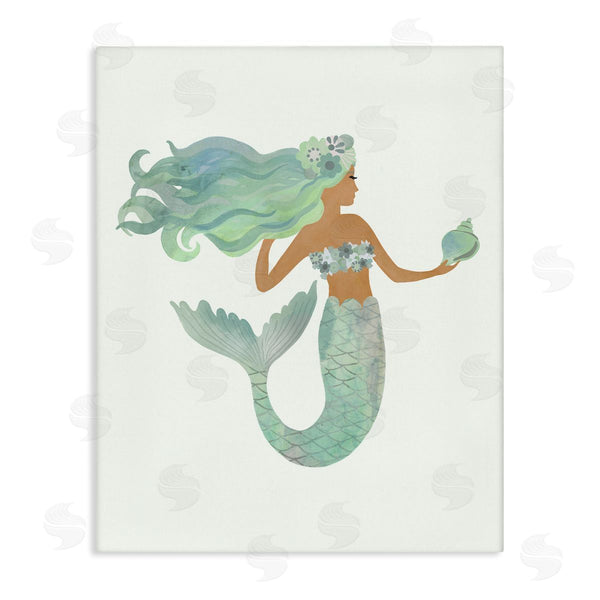 stupell industries Laura Konyndyk | Jade Mermaid Holding Shell Flower Outfit Fantasy Character Wall Art