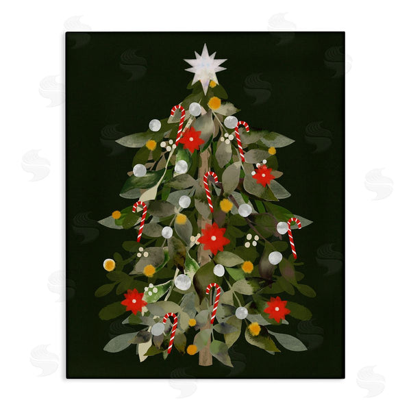 stupell industries Laura Konyndyk | Jovial Christmas Tree Decorated Ornaments Poinsettia Flowers Wall Art