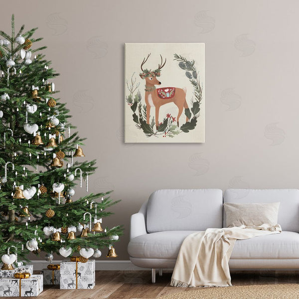 Stupell Industries Laura Konyndyk | Peaceful Deer Festive Holiday Leaf Border Collage Wall Art