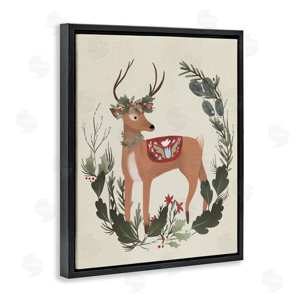 Stupell Industries Laura Konyndyk | Peaceful Deer Festive Holiday Leaf Border Collage Wall Art