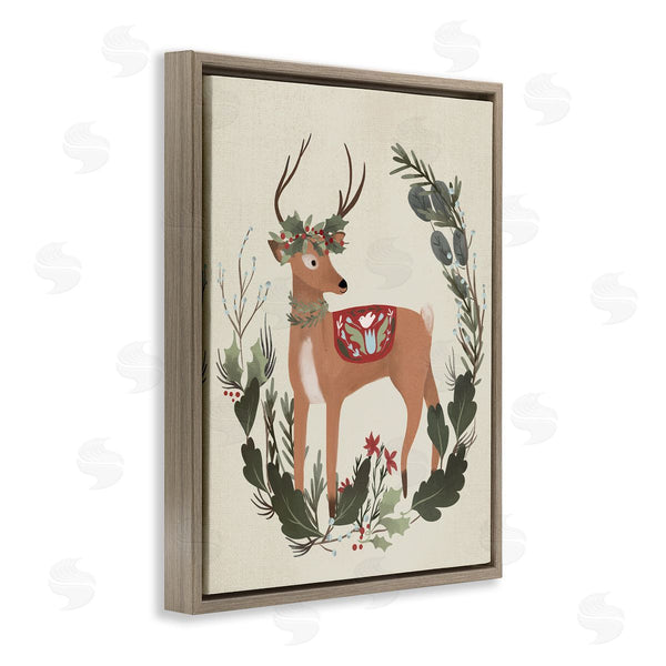 Stupell Industries Laura Konyndyk | Peaceful Deer Festive Holiday Leaf Border Collage Wall Art
