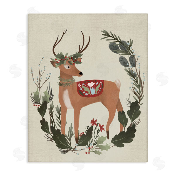 stupell industries Laura Konyndyk | Peaceful Deer Festive Holiday Leaf Border Collage Wall Art
