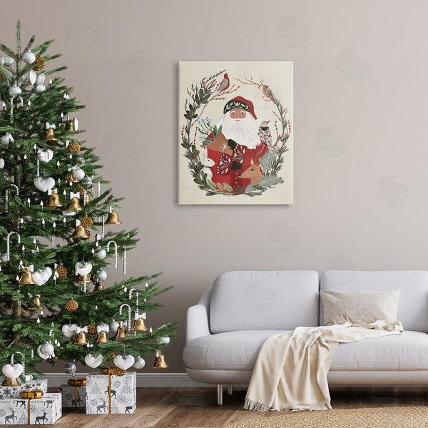 Stupell Industries Laura Konyndyk | Santa Claus Holiday Wildlife Leaf Botanical Border Wall Art